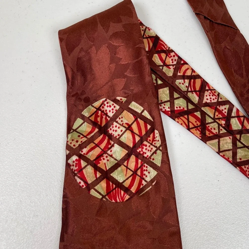 Vintage Eppo Ties Geometric Floral Necktie Tie Brown Abstract Art Deco 40s Rayon